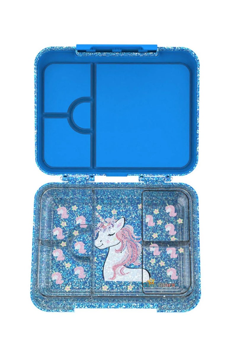 StarMarz Bento Glitter Lunch Box – 4-6 Compartments, 3 Sandwich Cutters, 2 Fruit Pickers, 1195Ml, Detachable Tray, Blue - Image 1