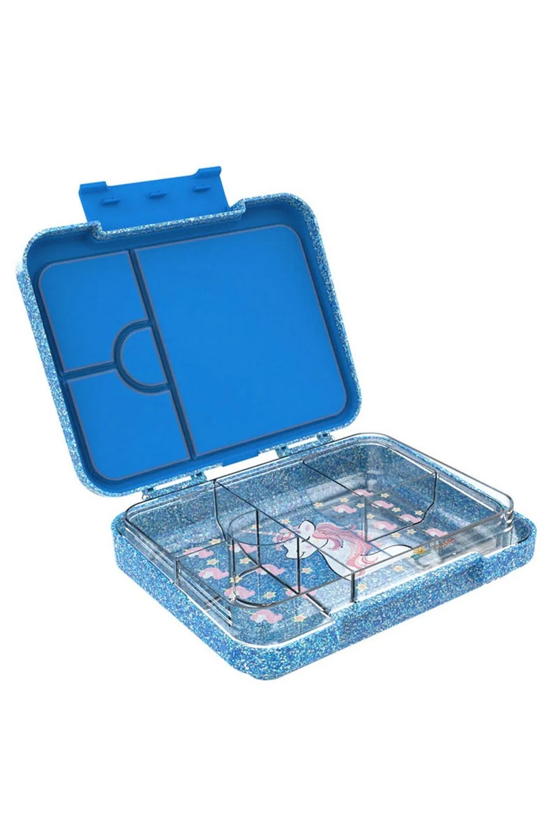 StarMarz Bento Glitter Lunch Box – 4-6 Compartments, 3 Sandwich Cutters, 2 Fruit Pickers, 1195Ml, Detachable Tray, Blue - Image 3