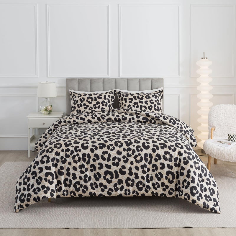 Caressma Safari Leopard Cheetah Print Comforter Set, Full Size 3 Pieces for All Seasons, Ultra Soft Microfiber, Untamed Wilderness Style Comforter with Pillowshams - Image 1