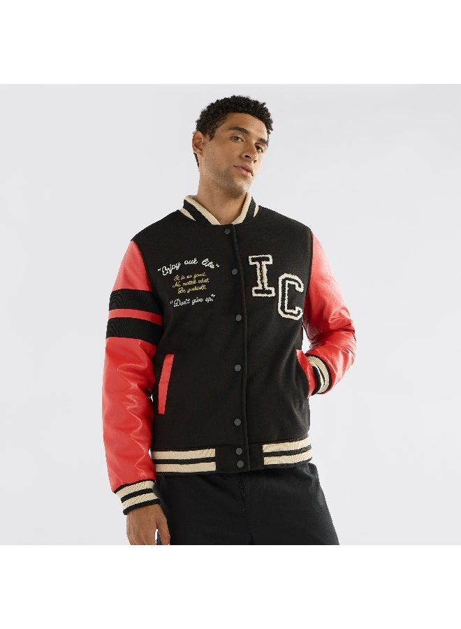 Splash FAV Slogan Detail Button Through Bomber Jacket with Pockets and Long Sleeves  - Image 1