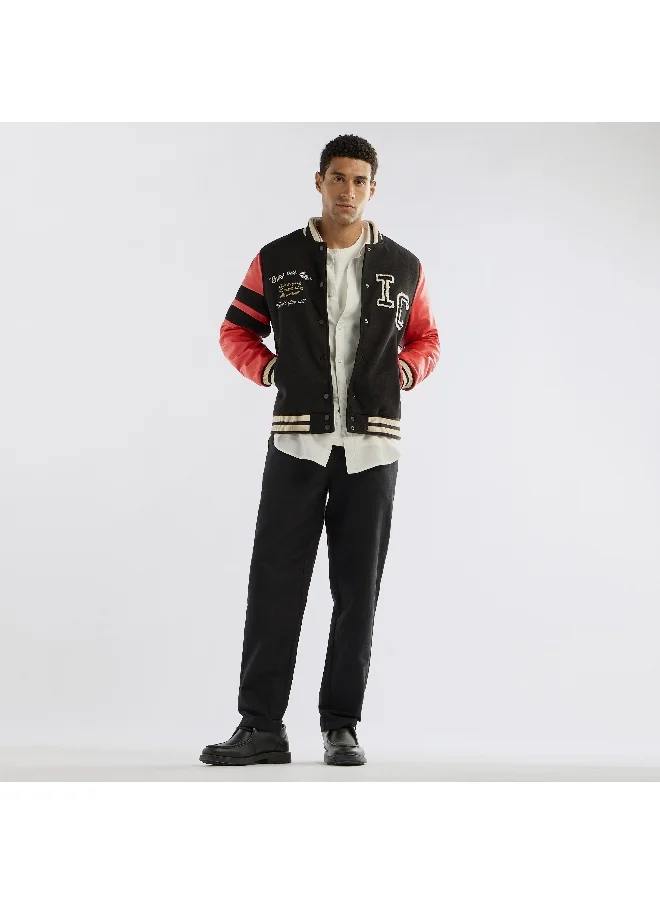 FAV Slogan Detail Button Through Bomber Jacket with Pockets and Long Sleeves