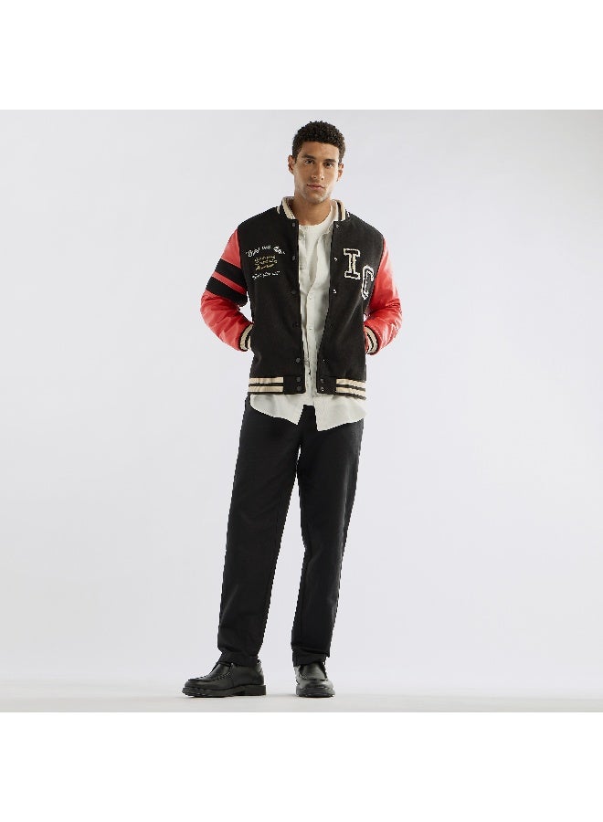 Splash FAV Slogan Detail Button Through Bomber Jacket with Pockets and Long Sleeves  - Image 4