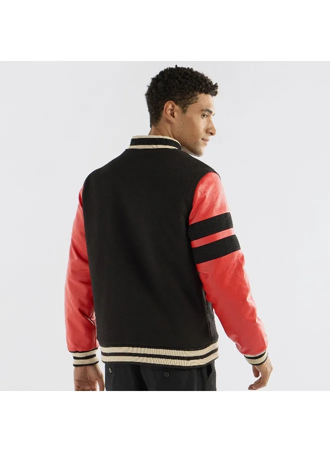 FAV Slogan Detail Button Through Bomber Jacket with Pockets and Long Sleeves