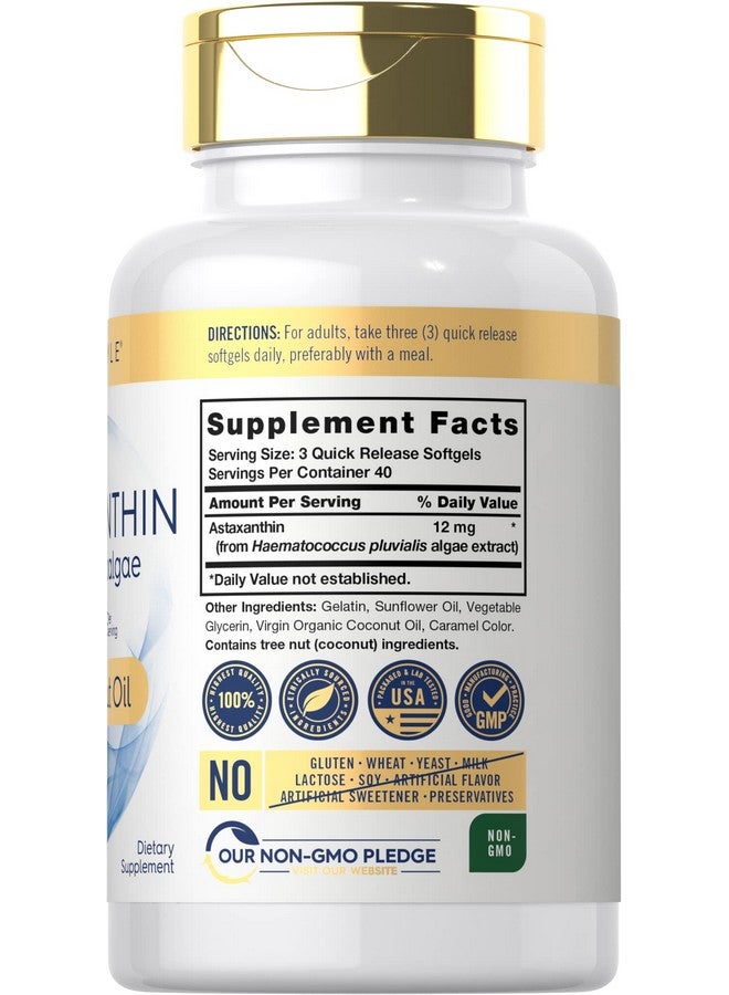 Carlyle كارلايل أستازانتين 12 ملغ | 120 كبسولة لينة | مكمل من الطحالب الدقيقة | مع زيت جوز الهند | خالي من الكائنات المعدلة وراثيًا وخالي من الغلوتين - Image 2