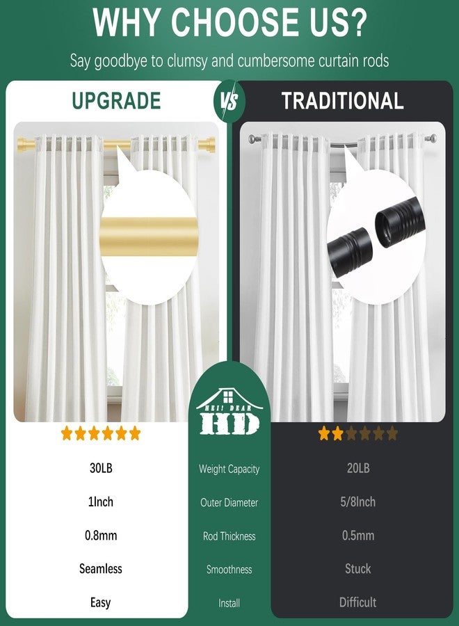 HEI! DEAR Gold Curtain Rods 72 to 144 Inch(6-12FT),1 Inch Long Curtain Rod,Adjustable Heavy Duty Curtain Rods,Modern Decorative Drapery Rods,Telescoping Window Single Curtains Rods 36-150",Brass Gold - Image 3