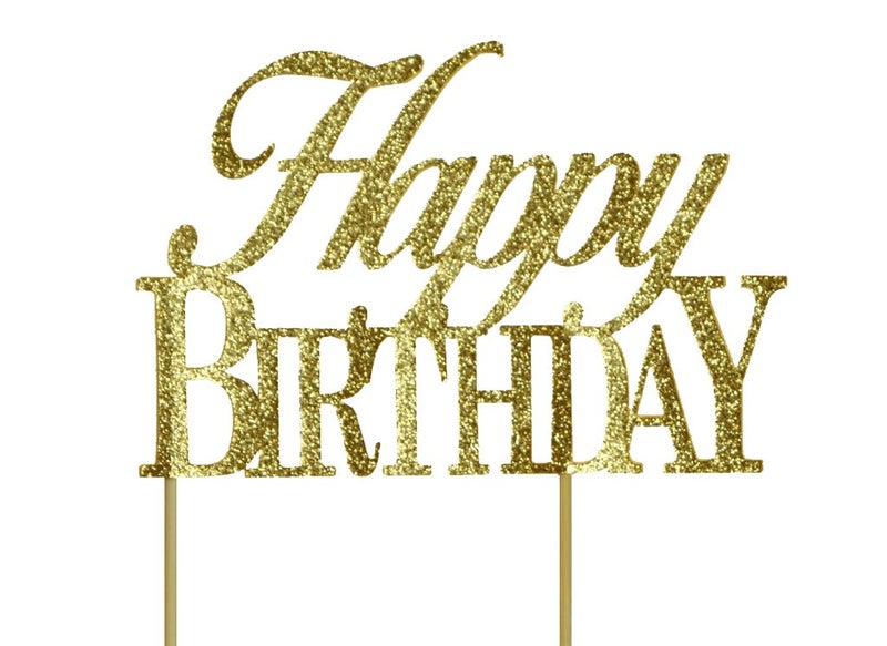 All About Details Happy Birthday Cake Topper1pc birthday cake topper Party Decor Glitter Topper Gold