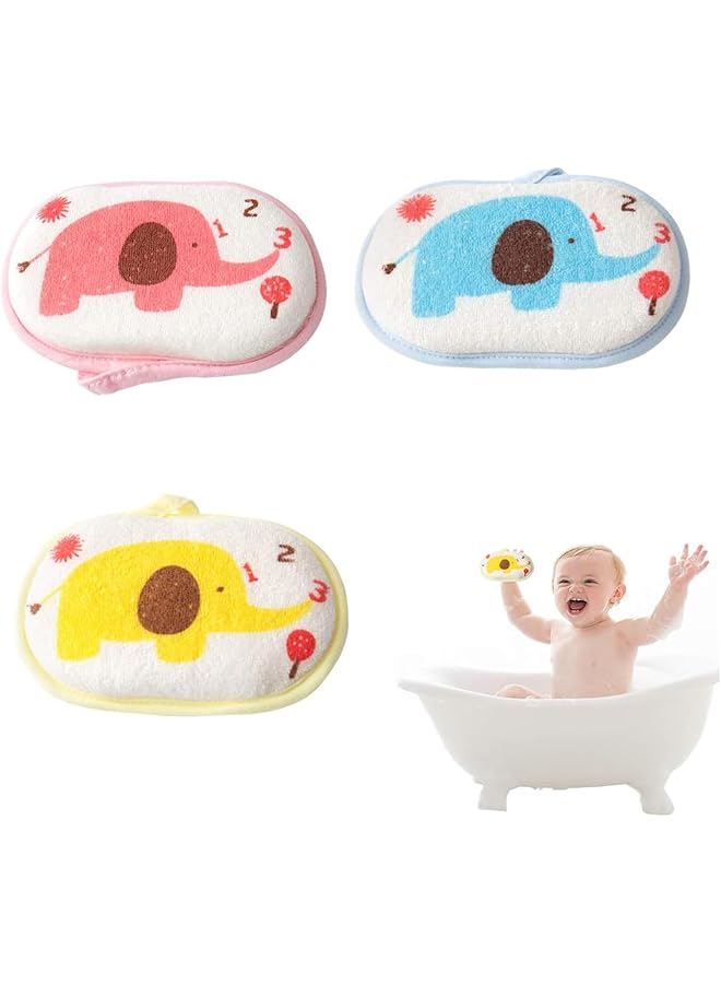 X spring Baby Bath Sponge Set 3 Pcs Ultra Soft Cotton Sponges For Gentle Newborn Bathing Hypoallergenic Baby Bath Brush With Cartoon Design For Sensitive Skin Perfect Infant Bath Accessories - Image 1