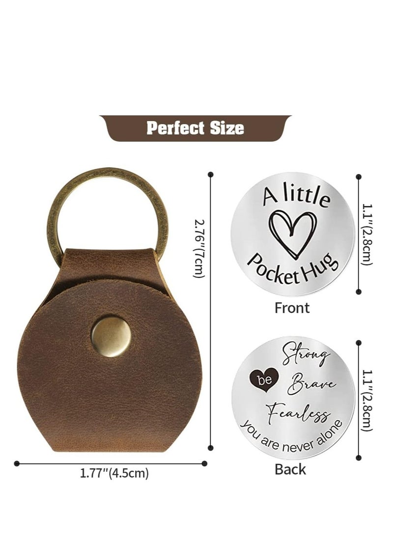 Pocket Hug Token, Double-Sided Engraved Keepsake with Leather Keychain.