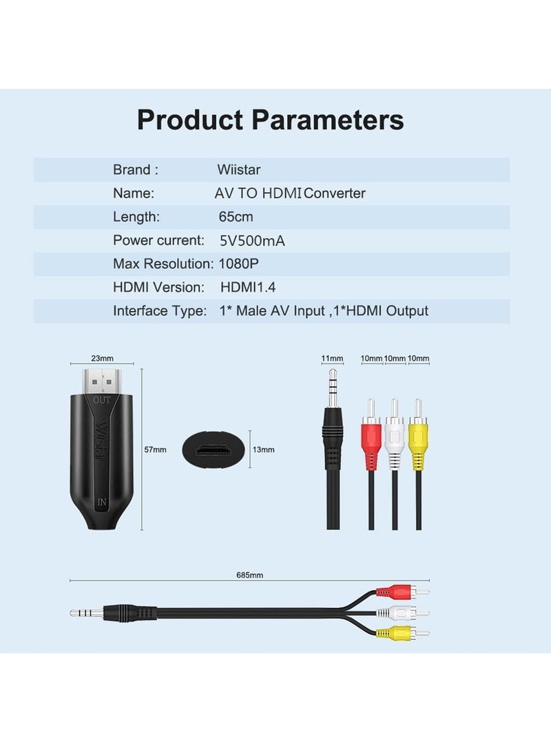 SYOSI محول كابل مركب AV/RCA CVBS إلى HDMI (ذكر) محول صوت فيديو بدقة 1080 بكسل، صندوق محول Mini AV2HDMI PAL/NTSC للتلفزيون/الكمبيوتر الشخصي/PS3/STB/Xbox HDTV Projector  - Image 2