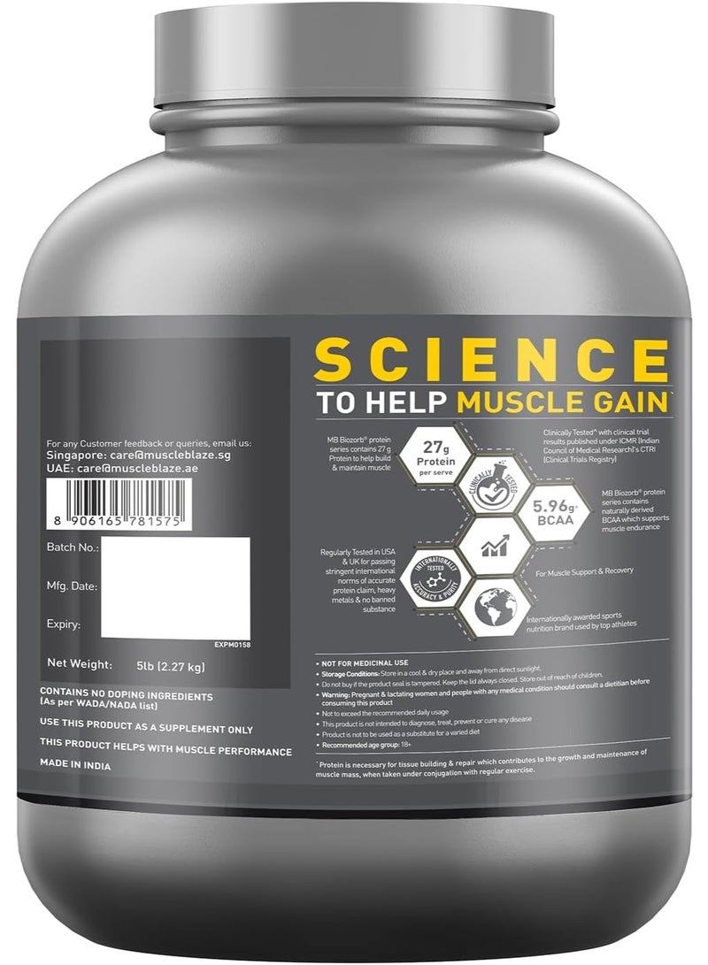 MuscleBlaze Biozorb Iso-Zero, Low Carb (Ice Cream Chocolate, 5lbs / 2.27kg) | 27g Pure Whey Protein Isolate Per Scoop - Image 2