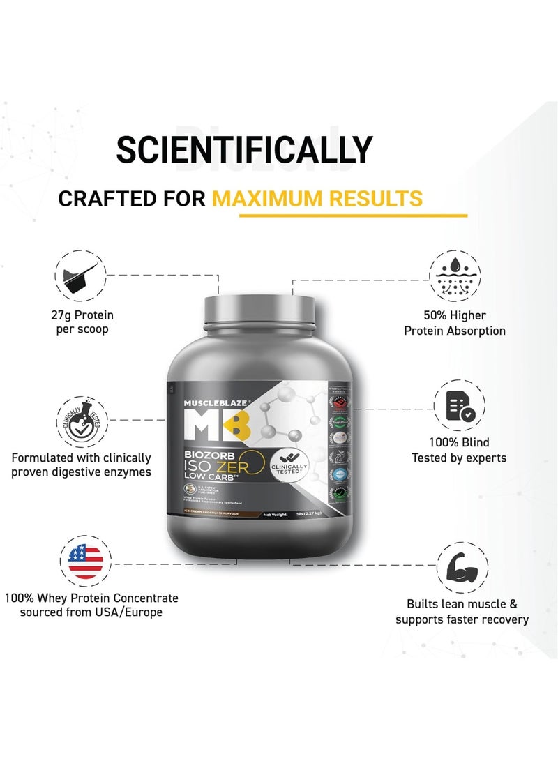 MuscleBlaze Biozorb Iso-Zero, Low Carb (Ice Cream Chocolate, 5lbs / 2.27kg) | 27g Pure Whey Protein Isolate Per Scoop - Image 5