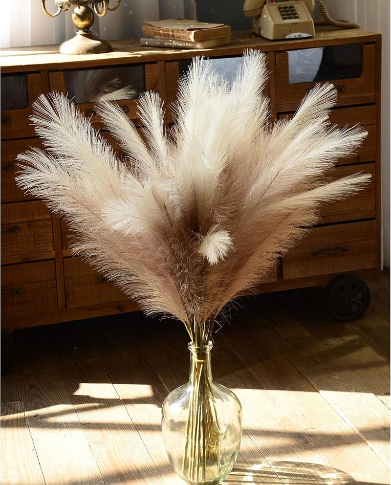 QUBITFUL Faux Pampas Grass, 9 PCS 37''/3.1FT Tall Fluffy Fake Pompas Floral, Large Artificial Pompous Grass Branches for Floor Vase Fillers, Boho Farmhouse Room Wedding Decor (Mixed Color) - Image 4
