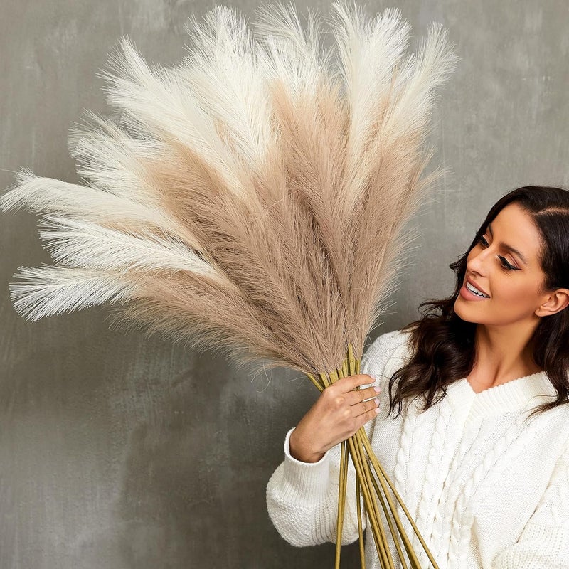 QUBITFUL Faux Pampas Grass, 9 PCS 37''/3.1FT Tall Fluffy Fake Pompas Floral, Large Artificial Pompous Grass Branches for Floor Vase Fillers, Boho Farmhouse Room Wedding Decor (Mixed Color) - Image 1