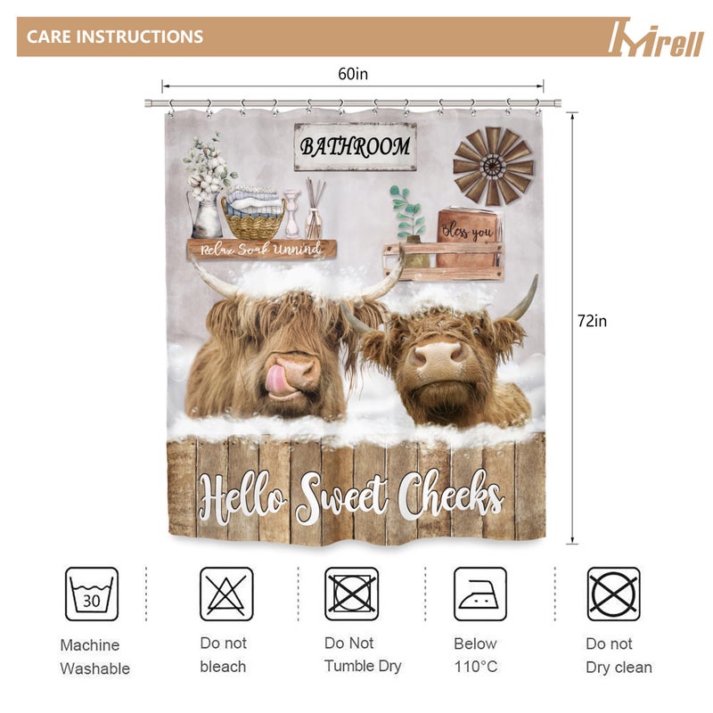 اميريل Imirell Highland Cow Surtain Stain 60wx72H Inges Rustic Farmhouse Bull Funny Animal Wooden Board Country Western Western Wildlife Plant Nature Farm Plact Plantproof Polyester with 12 Pack Packs Plastic - Image 2