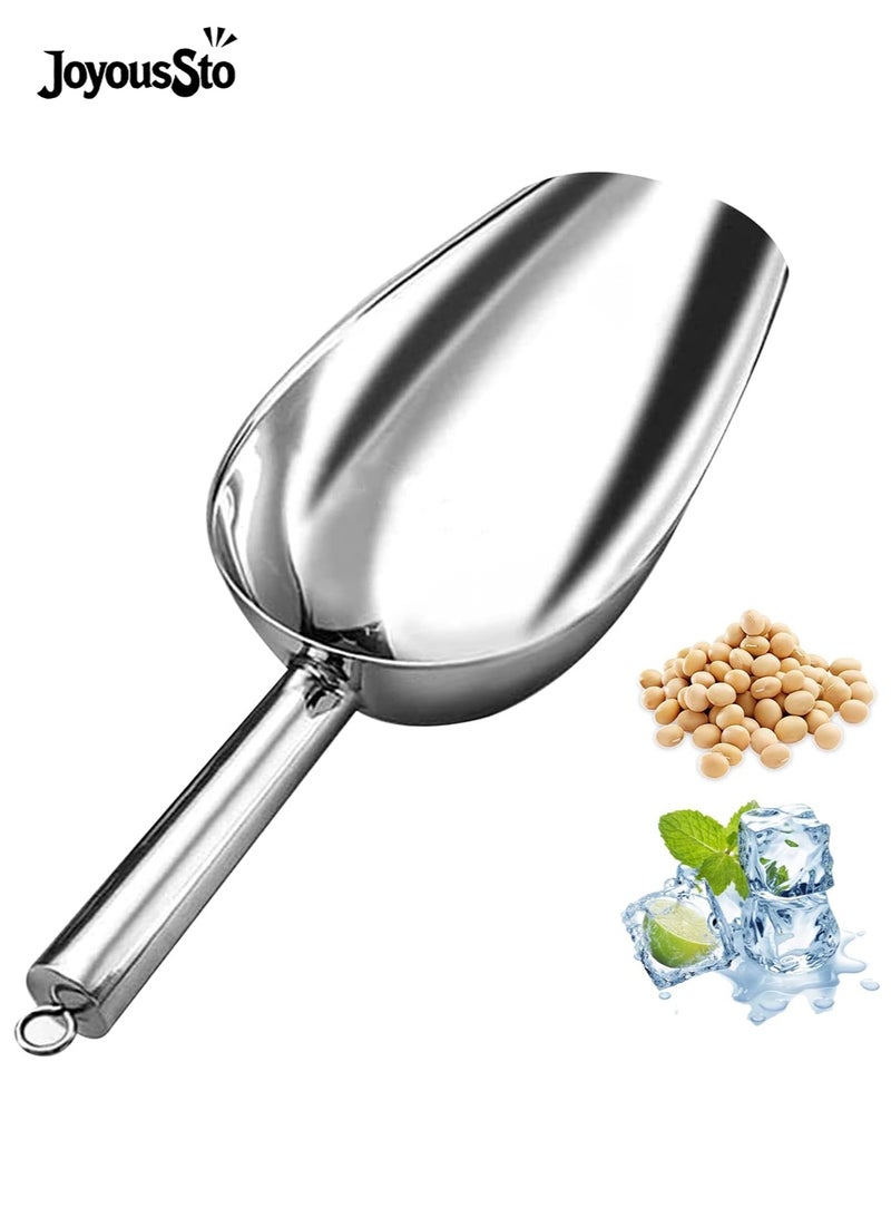 متجر الفرح مغرفة ثلج من الفولاذ المقاوم للصدأ، مغرفة ثلج للمطبخ لصانعة الثلج، مغرفة ثلج صغيرة للمجمد، أدوات مطبخ، مغرفة طعام الكلاب الأليفة من دقيق البسكويت آمنة للاستخدام في غسالة الأطباق 5 أونصة - Image 1