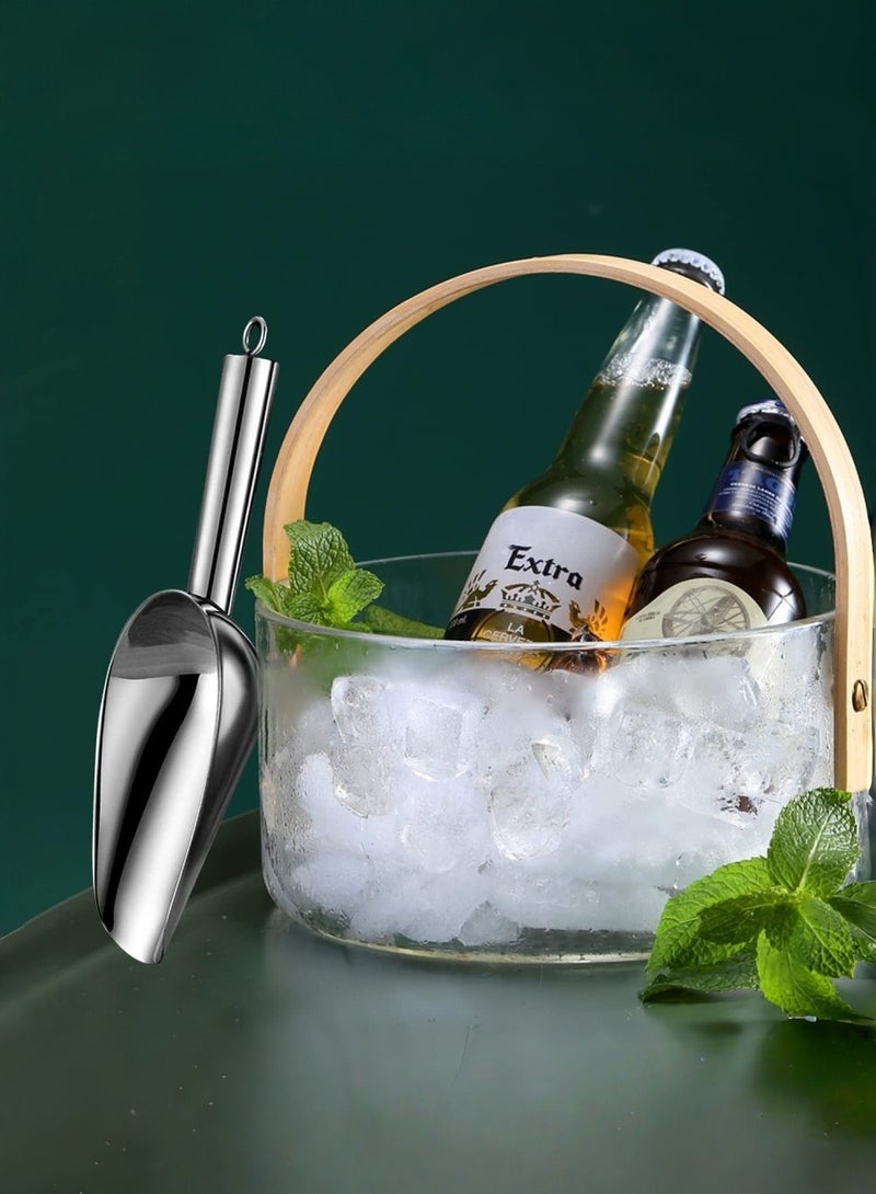 متجر الفرح مغرفة ثلج من الفولاذ المقاوم للصدأ، مغرفة ثلج للمطبخ لصانعة الثلج، مغرفة ثلج صغيرة للمجمد، أدوات مطبخ، مغرفة طعام الكلاب الأليفة من دقيق البسكويت آمنة للاستخدام في غسالة الأطباق 5 أونصة - Image 2