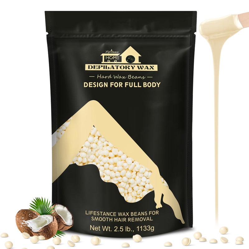 Lifestance 2.5lb Wax Beads Kit, Cream Hard Wax Beans For Hair Removal Eyebrow Face Underarm, Waxing for Brazilian Bikini Coarse Hair Women Men Large Pearl Beads Refill for Wax Pots - Image 1