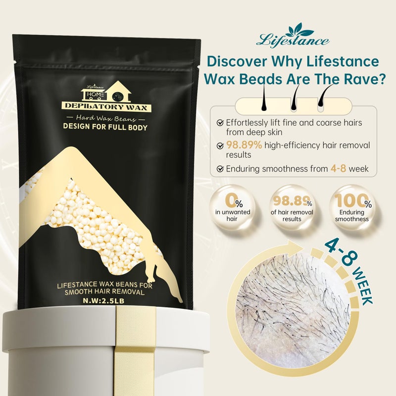 Lifestance 2.5lb Wax Beads Kit, Cream Hard Wax Beans For Hair Removal Eyebrow Face Underarm, Waxing for Brazilian Bikini Coarse Hair Women Men Large Pearl Beads Refill for Wax Pots - Image 3
