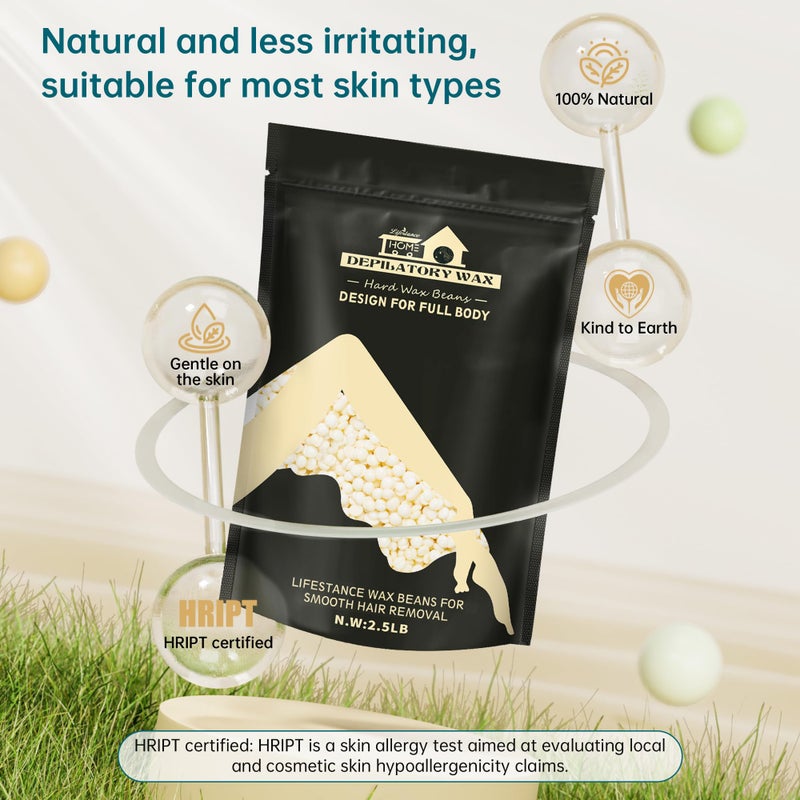 Lifestance 2.5lb Wax Beads Kit, Cream Hard Wax Beans For Hair Removal Eyebrow Face Underarm, Waxing for Brazilian Bikini Coarse Hair Women Men Large Pearl Beads Refill for Wax Pots - Image 4