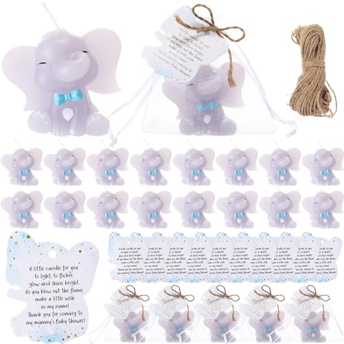 Conelist 25 Set Baby Shower Candles Favors for Guests Elephant Candles Gender Reveal Cute Elephant Thank You Card and Gift Bags Girl Boy Baby Shower Return Gifts for GuestBlue