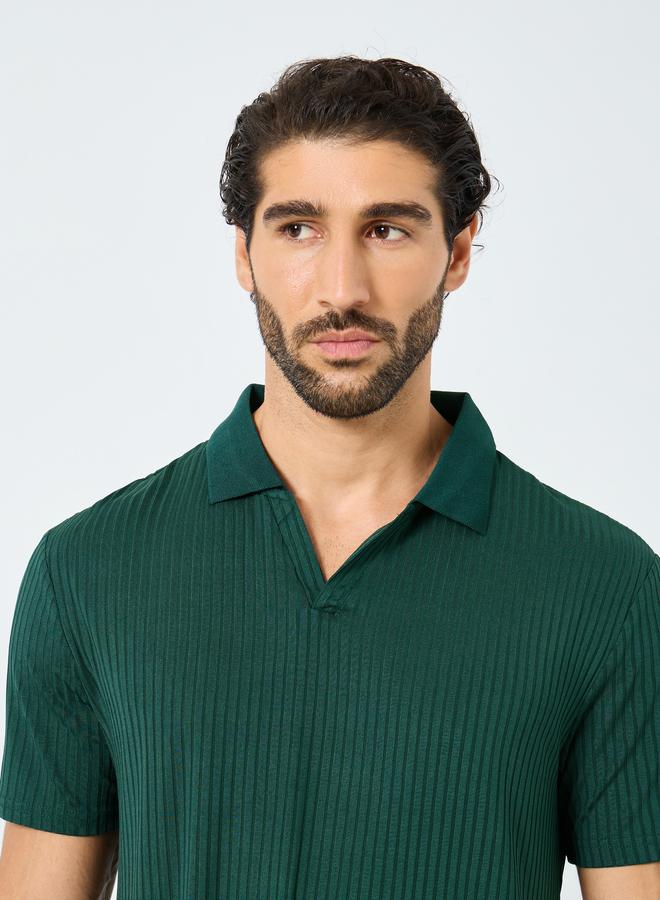 Styli Green Textured Regular Fit Polo T-Shirt - Image 3