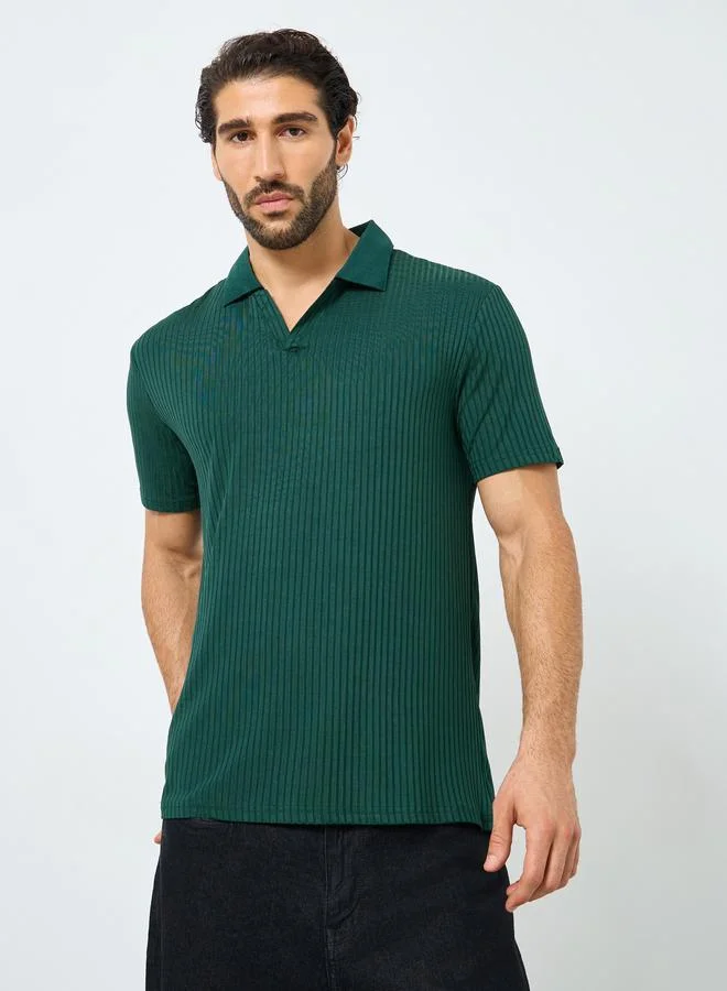 Styli Styli Green Textured Regular Fit Polo T-Shirt