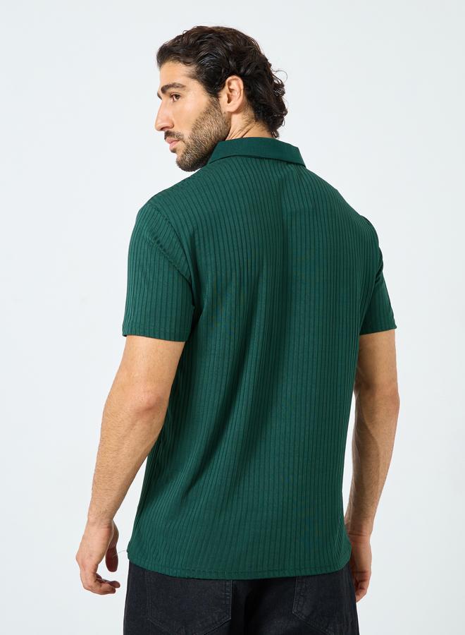 Styli Green Textured Regular Fit Polo T-Shirt - Image 4