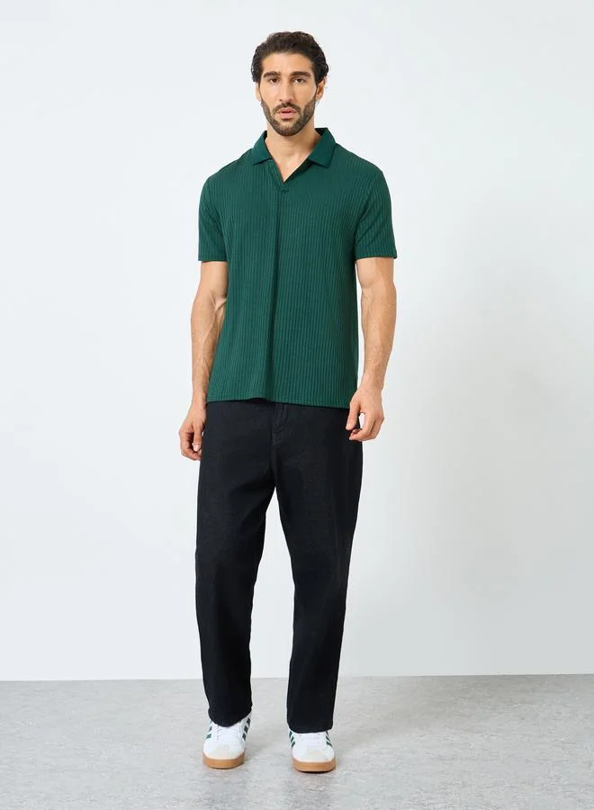 Styli Styli Green Textured Regular Fit Polo T-Shirt