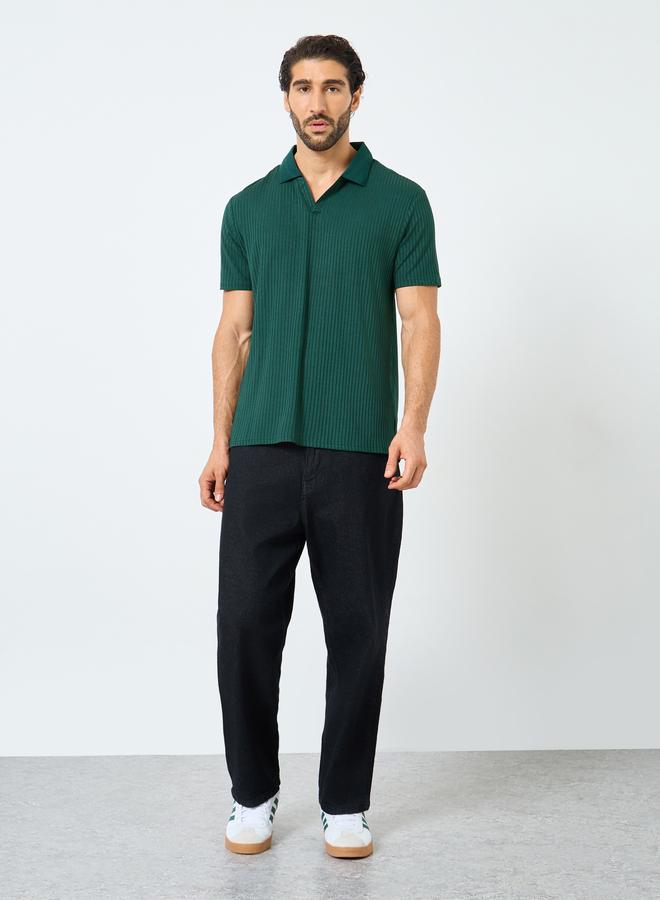 Styli Green Textured Regular Fit Polo T-Shirt - Image 2