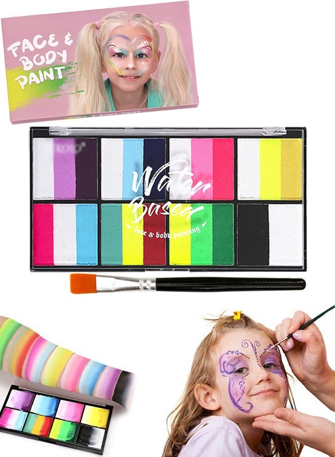 18 Colors Rainbow Split Cake Face Painting Kit for Kids Adults Water Activated One Stroke Face Body Paint Makeup Set with Brush for Party Carnival Birthday Cosplay Stage Performance Festival Makeup - Image 1
