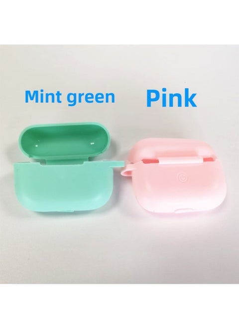 For Airpods Pro Bluetooth Headset Protective Case Apple 3 Generation Earphone Case Thickened Silicone Case Flat Bottom One-Piece-Color:Mint Green Ear Shell Hook Pearlescent Bag Packaging-Applicable