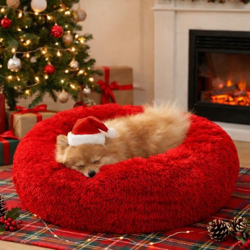 ZEXSAZONE 2-in-1 Reversible Donut Pet Bed for Cats & Puppies | Summer Cooling Two-Side Use Round Cat Bed | Ultra Soft Washable Bed for Persian Cat, Shih Tzu & Small Dogs | Brown | Small - Image 1