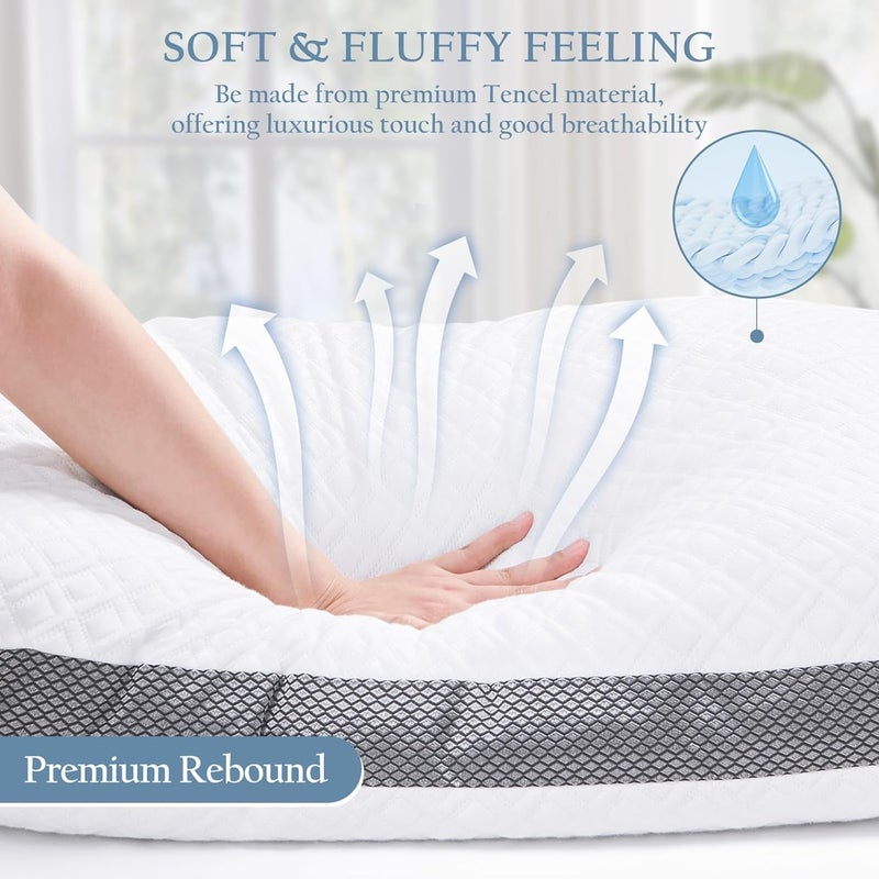 Luxe Linen King Size Pillows, Shredded Memory Foam Pillows, Adjustable Bed Pillow for Sleeping, 20"x36"Cooling Tencel Circular Knit Pillows for Side, Back, Stomach Sleepers（Pack of 1） - Image 2