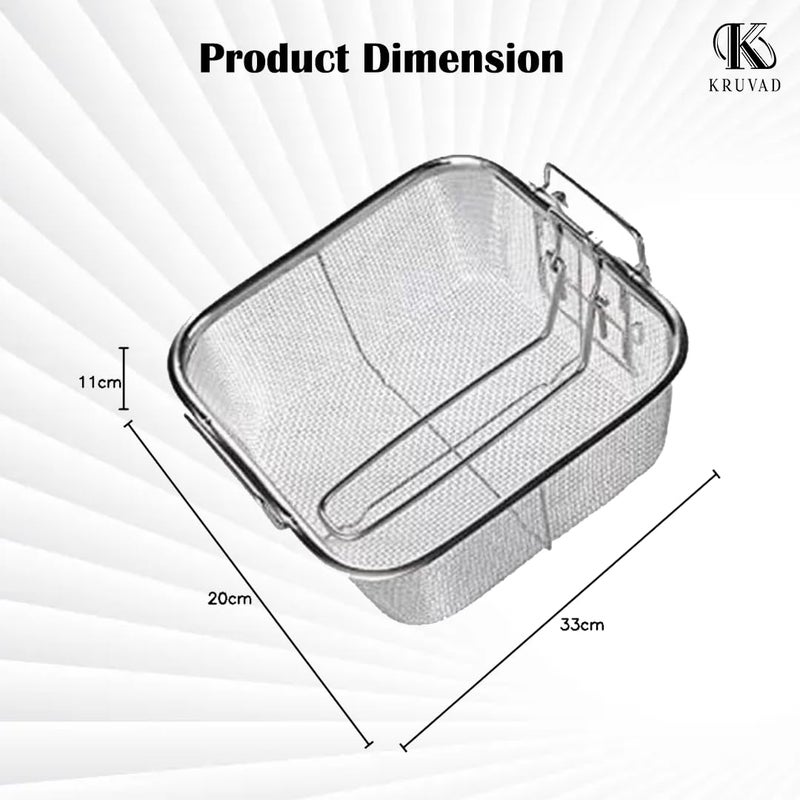 Kruvad Fried Basket Square Stainless Steel Mesh French Chip Fries Chicken Basket Folding Handle Commercial Square Basket Deep French Fry Chips Baskets with Folding Handle for Kitchen Frying Pasta - Image 2