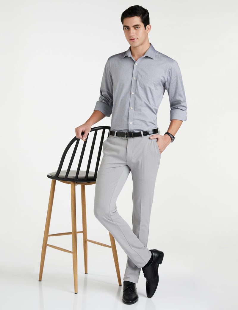 Peter England Men's Premium Formal Stretchable Knit Super Slim Fit Trouser | Comfort Lycra | 360-Degree Stretch Light Grey, Mid Rise - Image 2