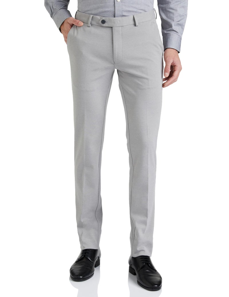 Peter England Men's Premium Formal Stretchable Knit Super Slim Fit Trouser | Comfort Lycra | 360-Degree Stretch Light Grey, Mid Rise - Image 1