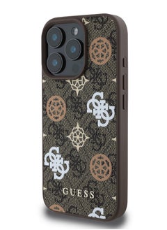 GUESS iPhone 16 Pro Max Case PU Hard Cover with Peony 4G Design / slim profile / Drop protection / Lightweight Back Cover - Brown  - Image 1