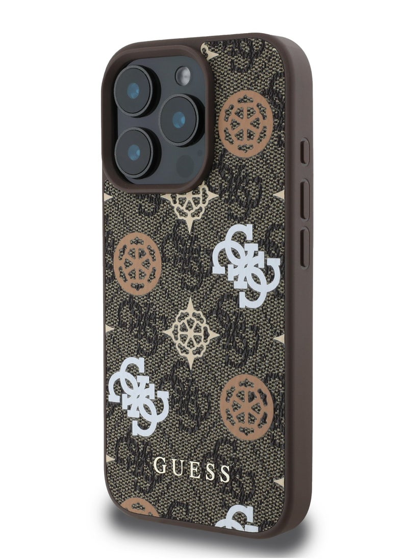 GUESS iPhone 16 Pro Max Case PU Hard Cover with Peony 4G Design / slim profile / Drop protection / Lightweight Back Cover - Brown  - Image 1