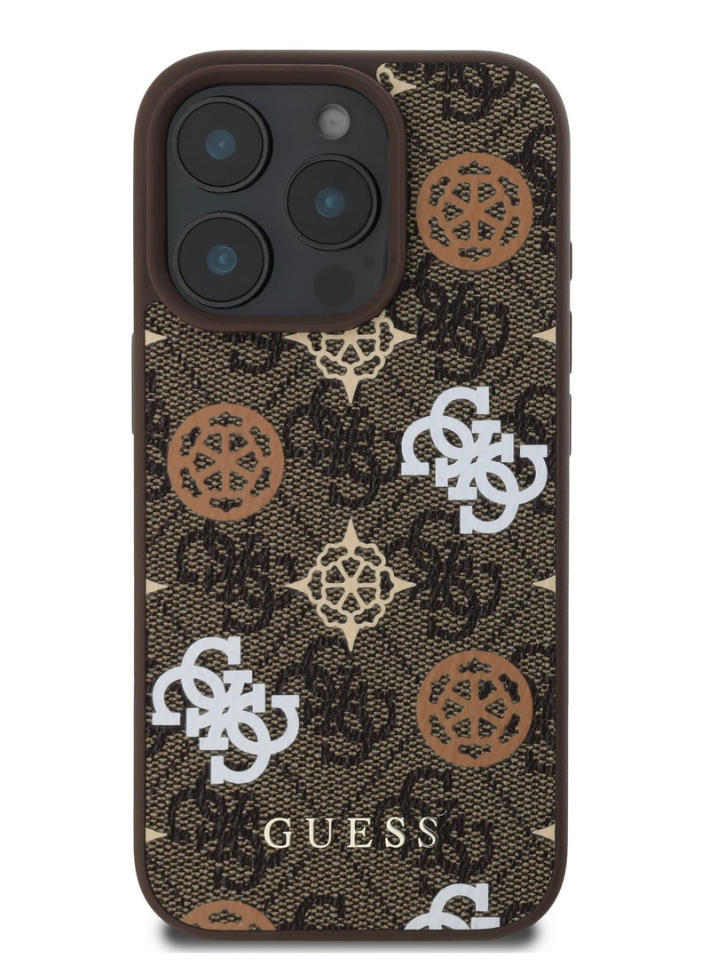 GUESS iPhone 16 Pro Max Case PU Hard Cover with Peony 4G Design / slim profile / Drop protection / Lightweight Back Cover - Brown  - Image 3