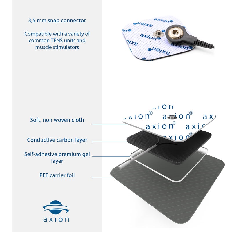 Axion 20 axion TENS Unit Electrode Pads 2x2'' - Replacement Pads with 3,5mm Snap Button for TENS Machines and Muscle Stimulators | Reusable Self-Adhesive TENS/EMS Electrodes - Image 4