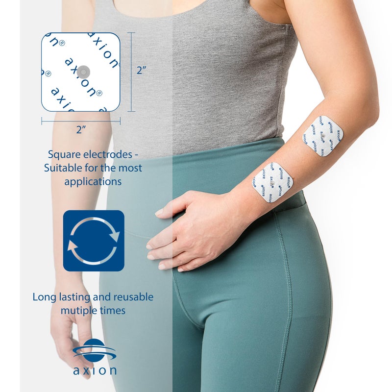 Axion 20 axion TENS Unit Electrode Pads 2x2'' - Replacement Pads with 3,5mm Snap Button for TENS Machines and Muscle Stimulators | Reusable Self-Adhesive TENS/EMS Electrodes - Image 2
