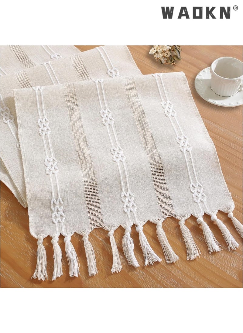 WAOKN Table Runner, 30 * 180 CM Burlap Table Runner for Modern Farmhouse Decor, Natural Cotton Woven Runner with Tassels for Wedding Party Farmhouse Dining Table Decor  - Image 1