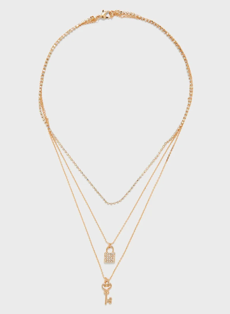 Ginger Triple Layer Lock And Key Necklace