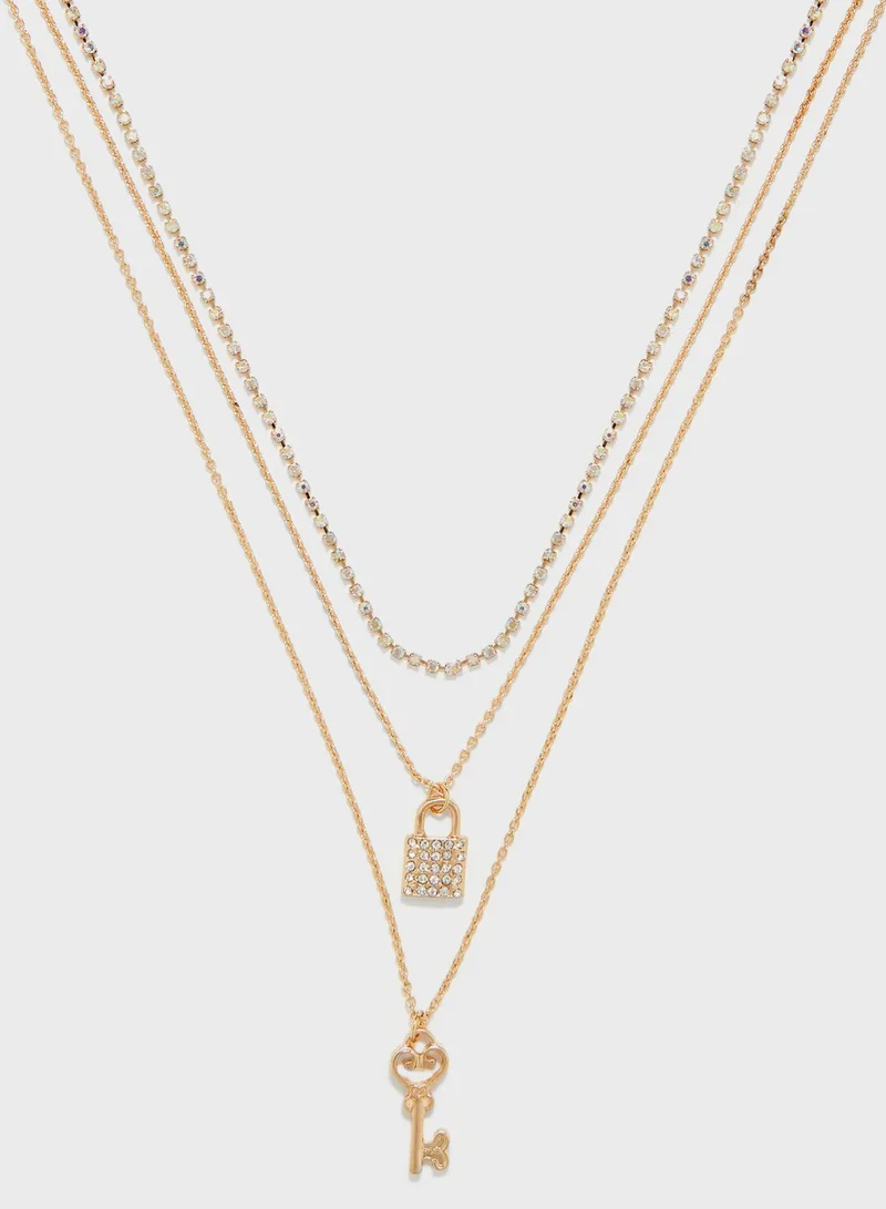 Ginger Triple Layer Lock And Key Necklace
