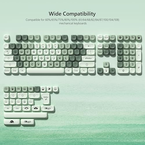 Womier PBT MOA Keycaps, Custom Keyboard Keycaps 60 65 75 100 Percent, Gradient Matcha Caps Set, 5 Side Dye Sublimation for Cherry Gateron MX Switches Keyboards, Green - Image 3