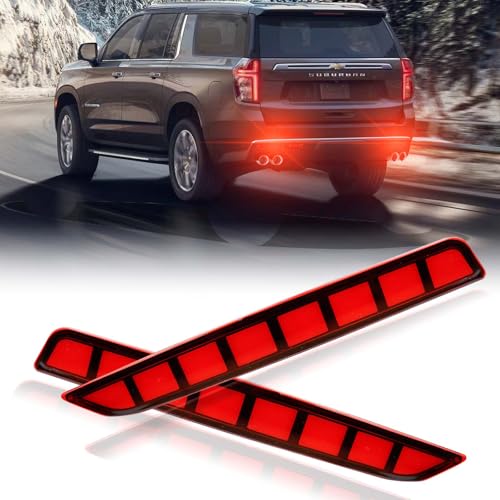 PGTOPONE LED Rear Bumper Reflectors Light Fog Brake Tail Lamps Compatible with Chevrolet Chevy Suburban Tahoe GMC Yukon Denali 2021-2024 OEM Stock Reflector Turn Signal Light (RED) - Image 1