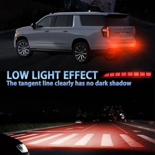 PGTOPONE LED Rear Bumper Reflectors Light Fog Brake Tail Lamps Compatible with Chevrolet Chevy Suburban Tahoe GMC Yukon Denali 2021-2024 OEM Stock Reflector Turn Signal Light (RED) - Image 4