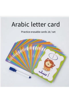 General 28Pcs Erasable Learning Arabic Alphabet Recognition Flash Cards Colorful Early Word Education Toys Learning Resource Interactive Set with Marker Pen for Kids Practicing, Writing(Arabic)  - Image 1
