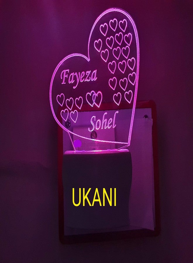 UKANI Customize Name in Heart Latest Acrylic Color Changing 3D Illusion LED Night Lamp (Multicolour, Size4 Inch,) - Image 1