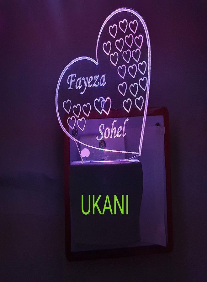 UKANI Customize Name in Heart Latest Acrylic Color Changing 3D Illusion LED Night Lamp (Multicolour, Size4 Inch,) - Image 2
